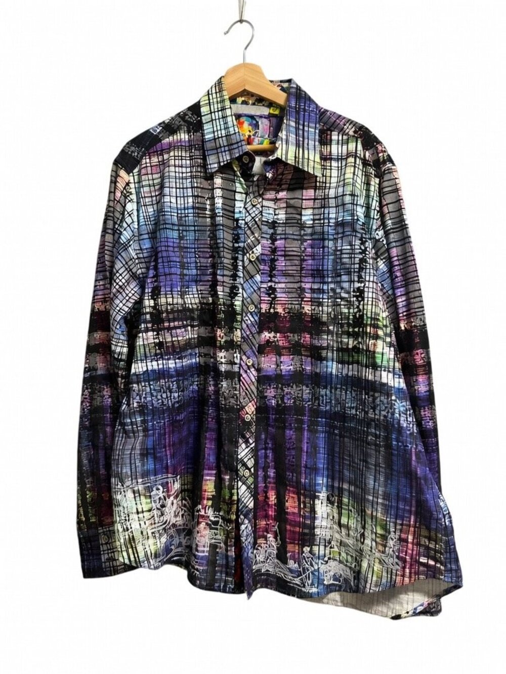 Robert Graham Men’s Multicolor Abstract Plaid Embroidered Long Sleeve Shirt